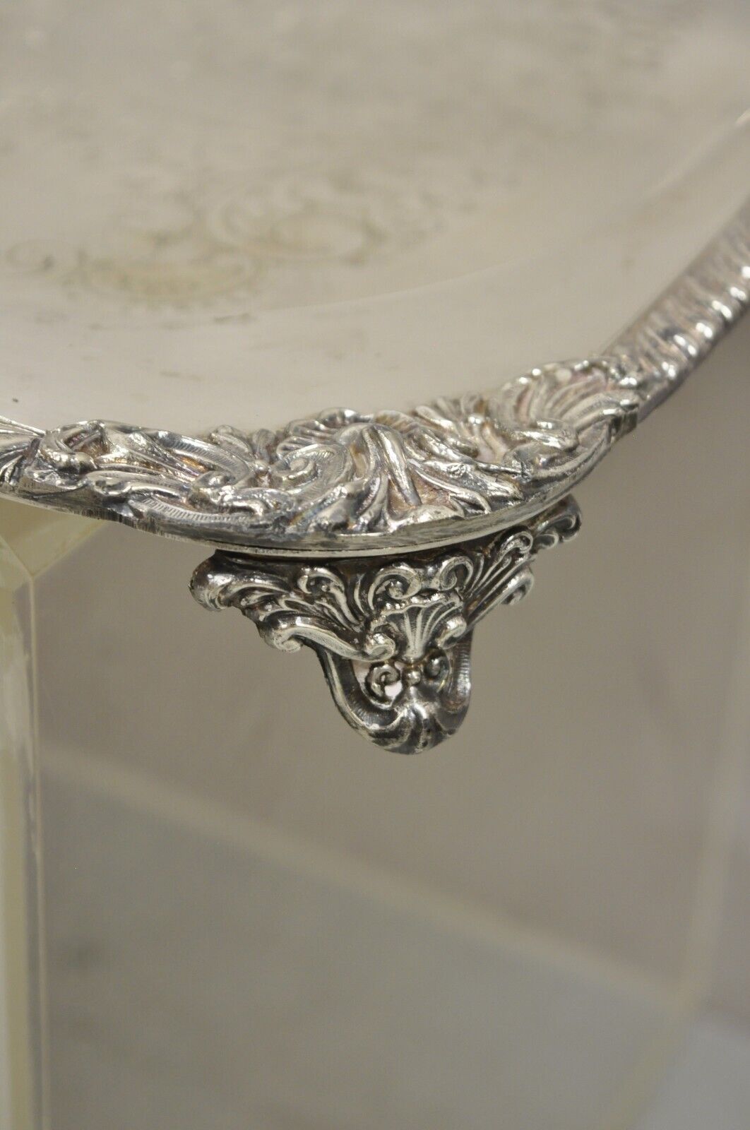 Ornate English Victorian Twin Handle Heavy Silver Plate Platter Tray