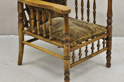 Antique Arts & Crafts Mission Turn Carved Walnut Small Child's Morris Chair