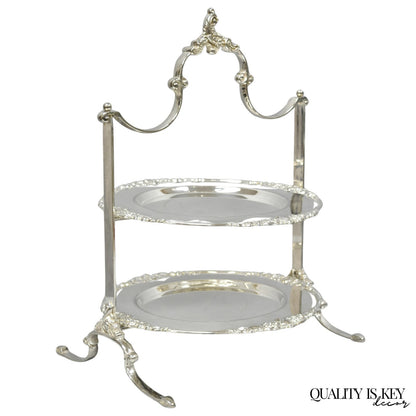 Vintage Godinger Silver Plated 2 Tier Buffet Server High Tea Pastry Plate Stand