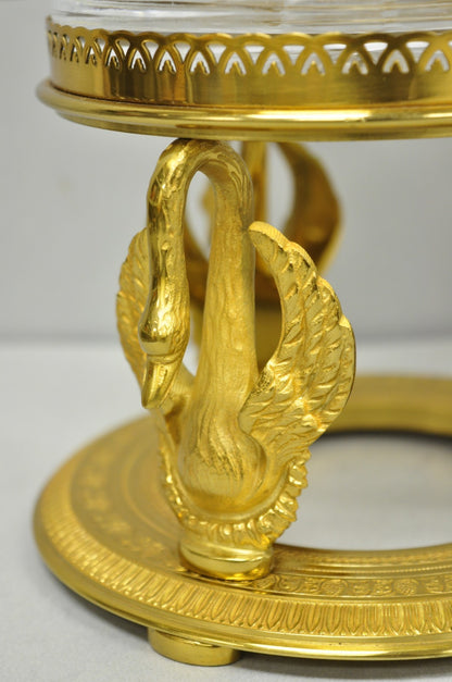 Vintage French Baccarat Style Bronze Swan & Cut Crystal Glass Liquor Decanter