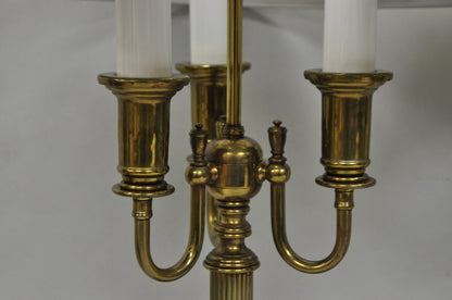 Vintage French Country Tole Metal Shade Brass Column Candelabra Table Lamps Pair