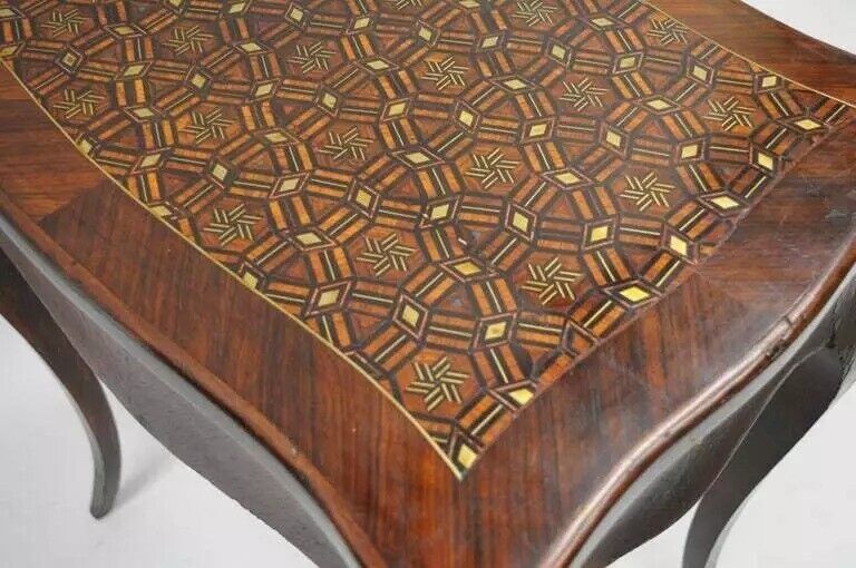 French Louis XV Napoleon III Rosewood Brass Inlay Vanity Nightstand Sewing Table