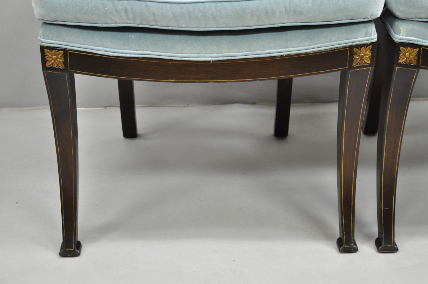 Vintage English Regency Style Mahogany Saber Leg Cane Back Arm Chairs - a Pair