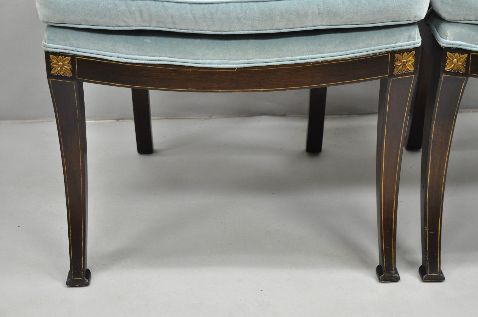 Vintage English Regency Style Mahogany Saber Leg Cane Back Arm Chairs - a Pair