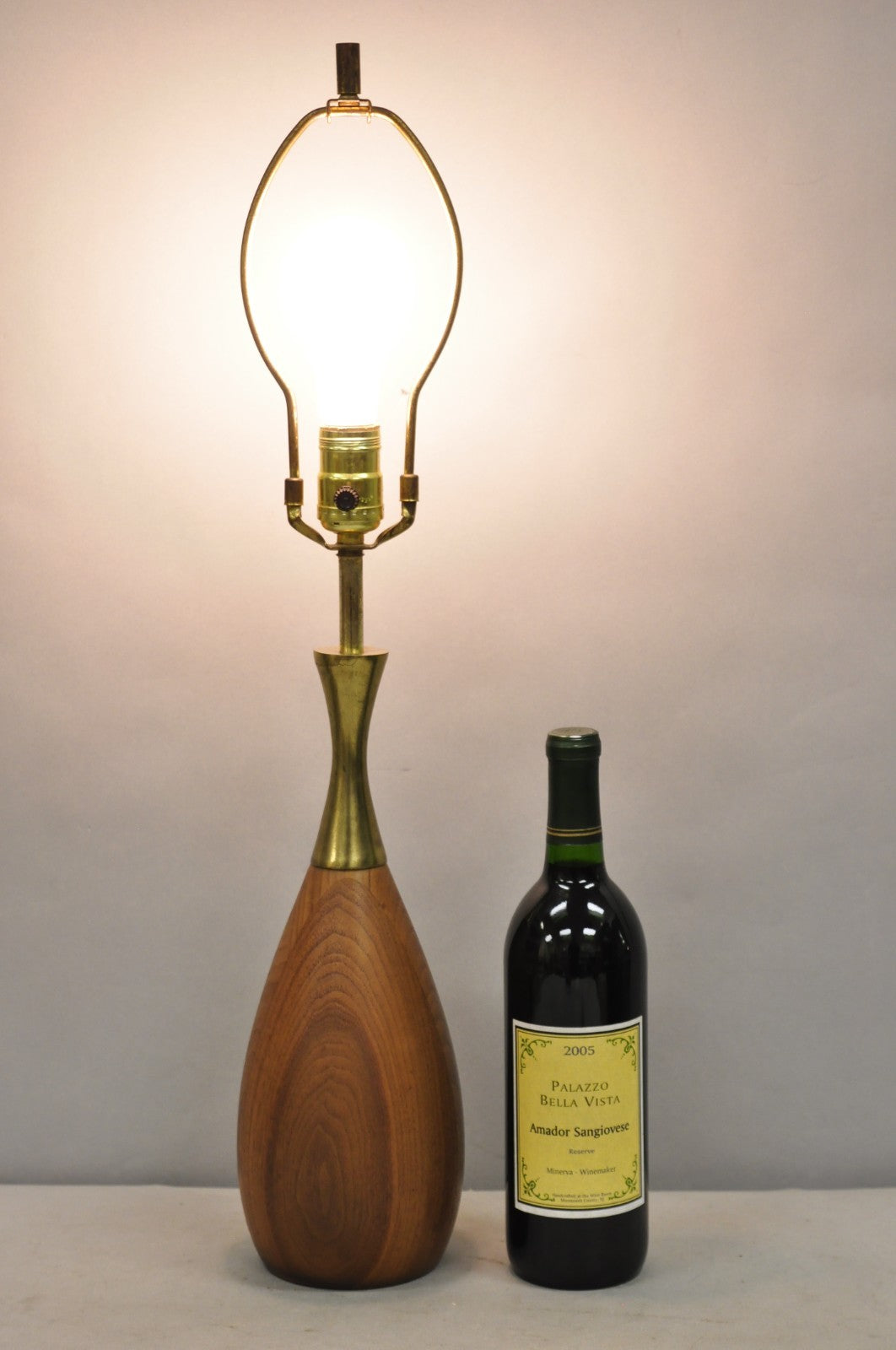 Vintage Tony Paul Mid Century Modern Sculpted Walnut & Brass Small Table Lamp
