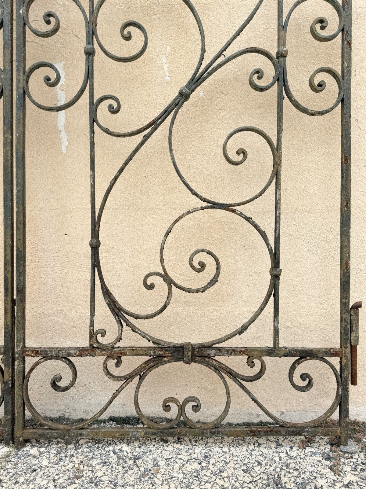 Antique Spanish Renaissance Scrolling Wrought Iron 57 x 45 Garden Entry Gate Set