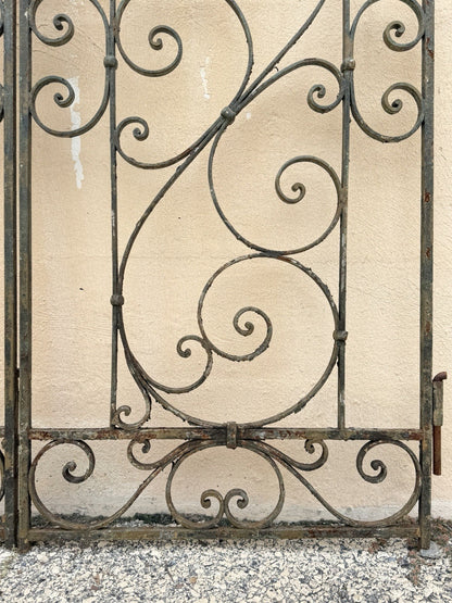 Antique Spanish Renaissance Scrolling Wrought Iron 57 x 45 Garden Entry Gate Set
