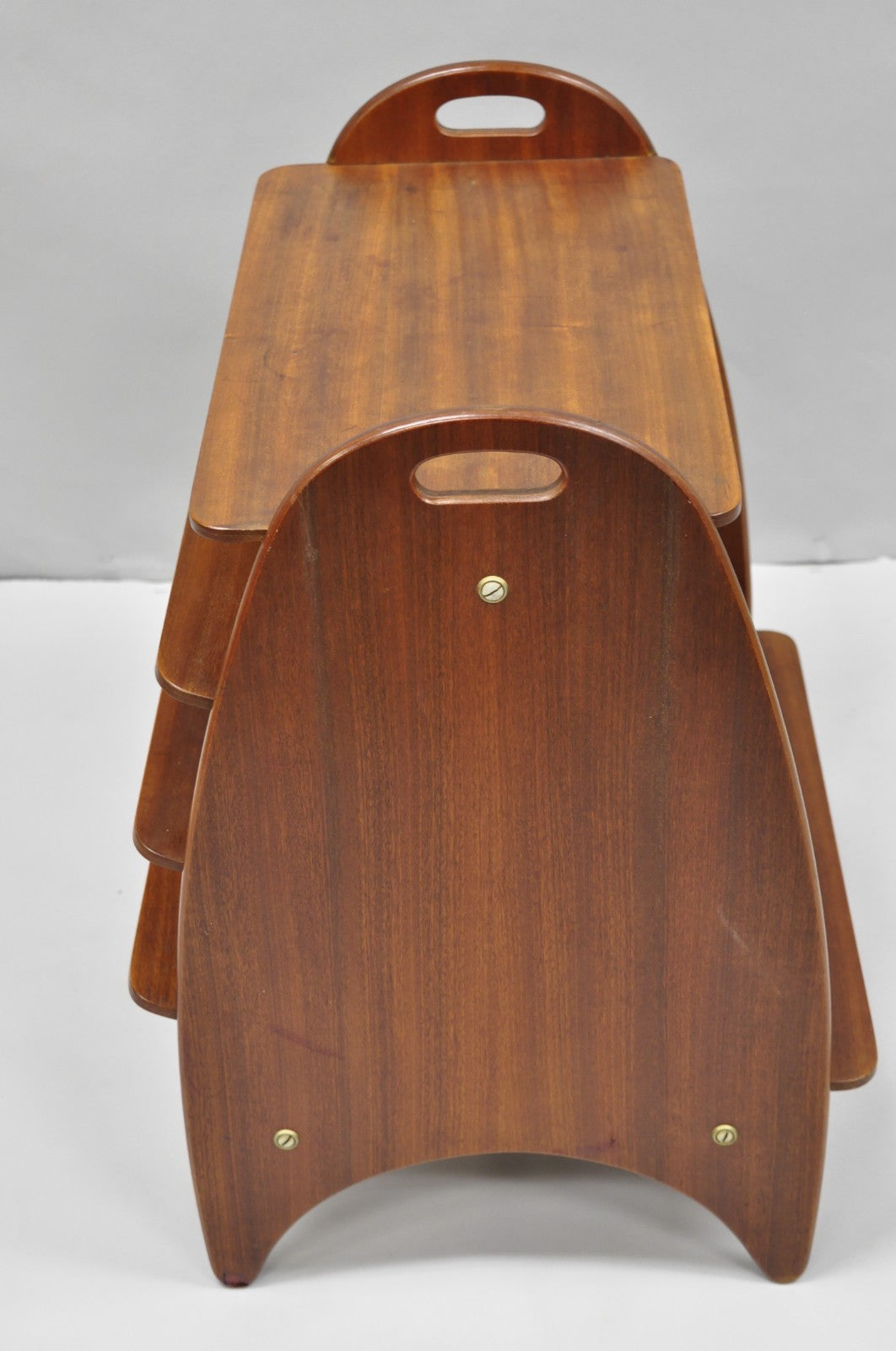 Mid Century Danish Modern Teak Wood Magazine Rack Book Stand Bookcase Side Table
