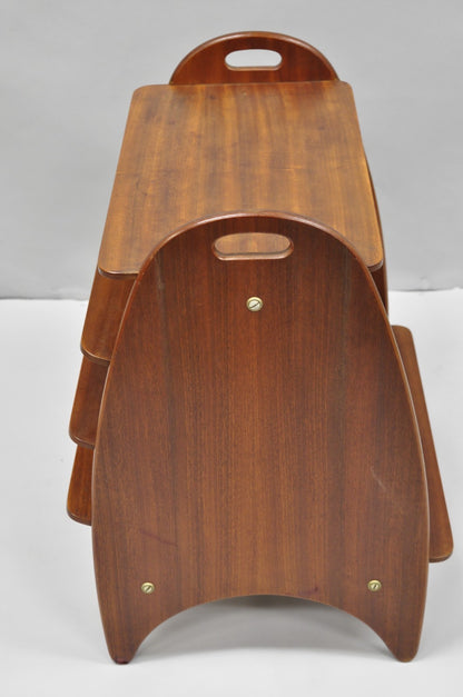 Mid Century Danish Modern Teak Wood Magazine Rack Book Stand Bookcase Side Table