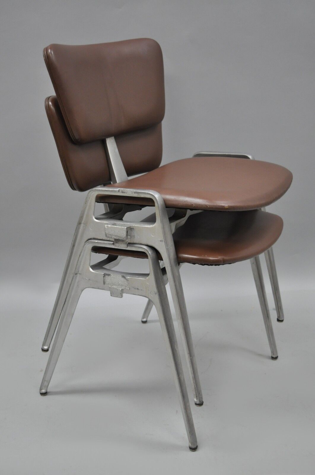 Mid Century Modern Cast Aluminum Stacking Side Chairs by Crucible (A) - a Pair