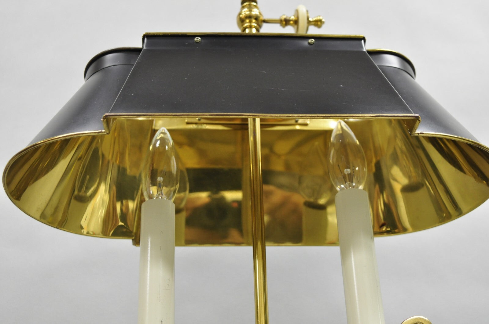 Vintage French Empire Brass Candlestick Tole Metal Bouillotte Desk Table Lamp