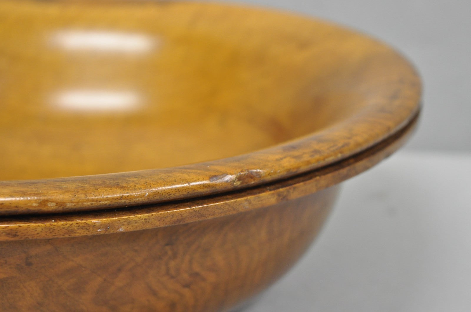 Vintage Mid Century Modern Turn Carved Double Rim Walnut Wooden Salad Fruit Bowl