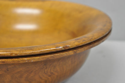 Vintage Mid Century Modern Turn Carved Double Rim Walnut Wooden Salad Fruit Bowl