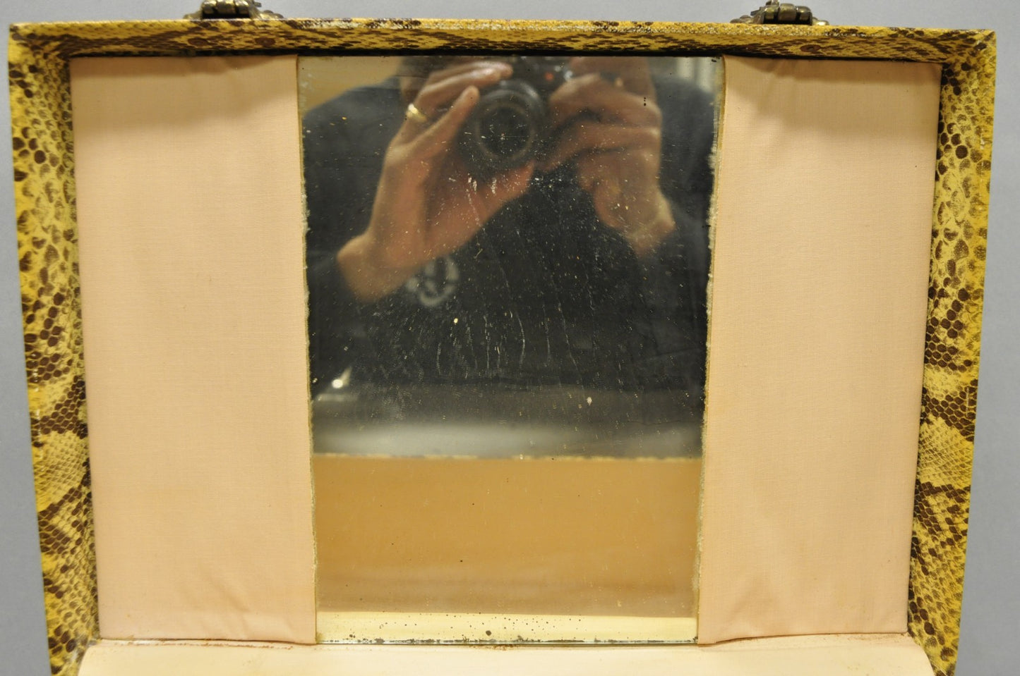 Vintage Mid Century Modern Faux Python Snakeskin Travel Toiletry Case Suitcase