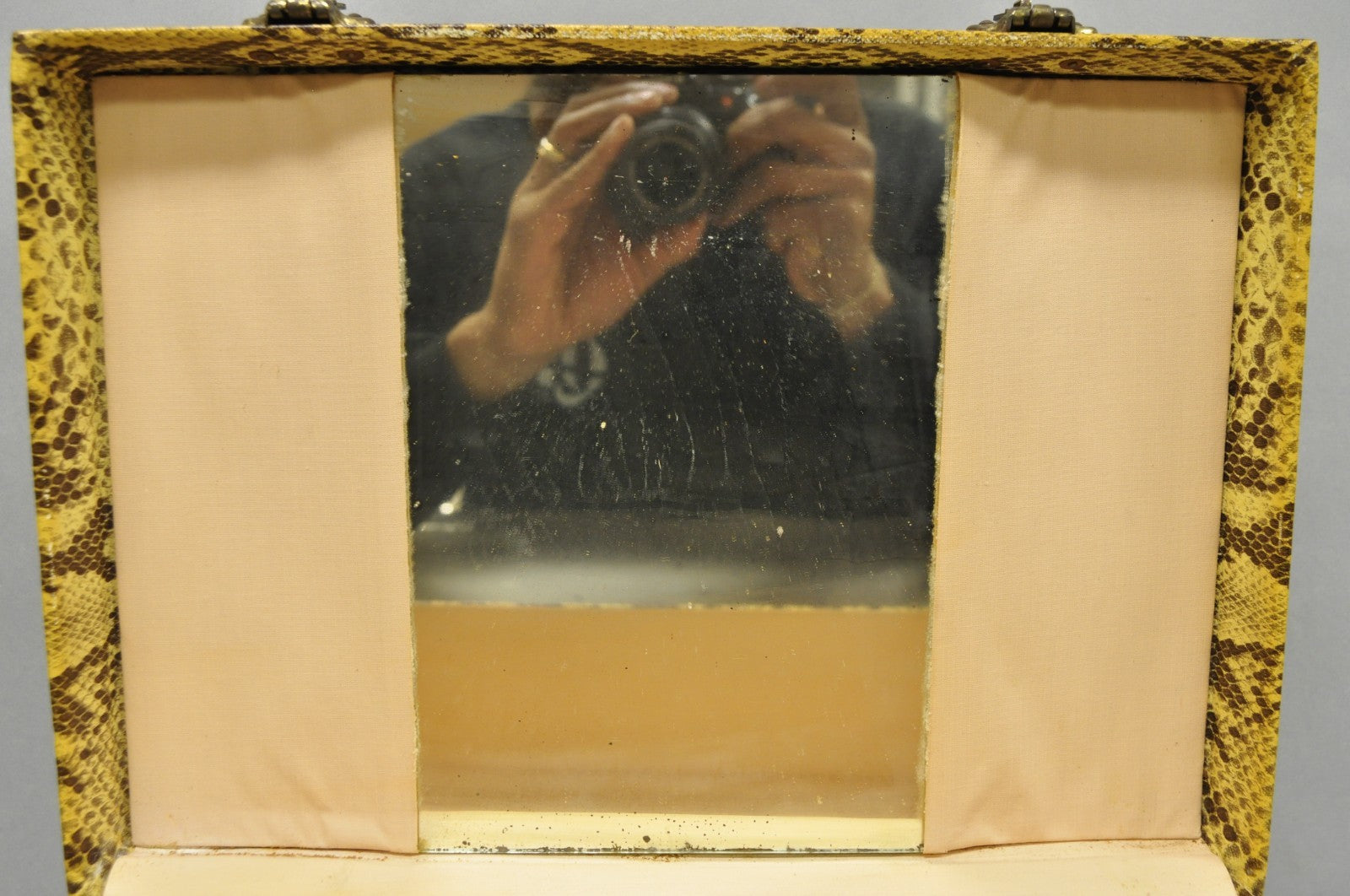 Vintage Mid Century Modern Faux Python Snakeskin Travel Toiletry Case Suitcase