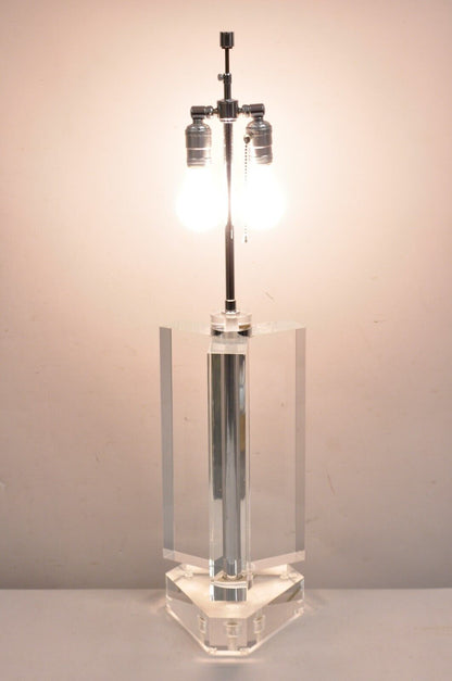 Vintage Mid Century Modern Les Prismatiques Triple Lucite "Trefoil" Table Lamp