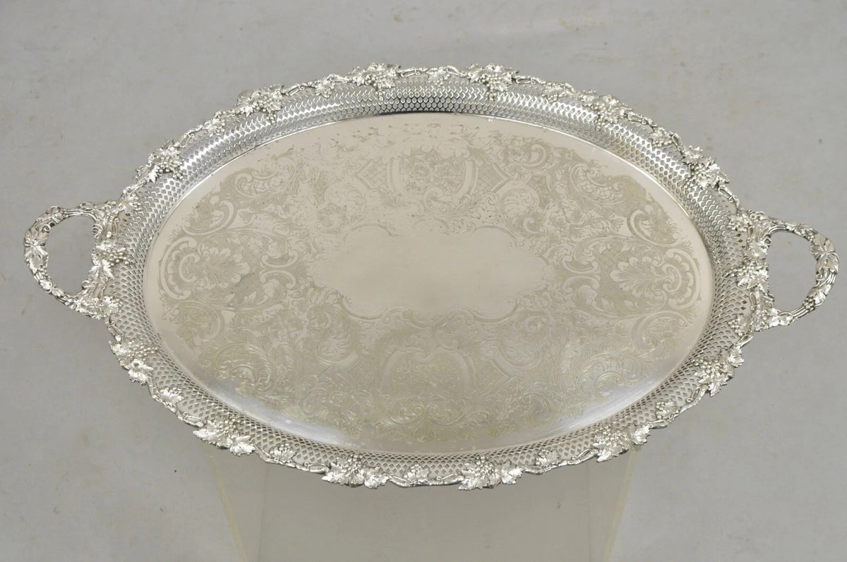Antique Barker Ellis Victorian Silver Plated Grapevine Repousse Bar Serving Tray