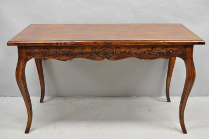 Vintage French Country Pine Wood Distress Floral Carved 1 Drawer Writing Desk