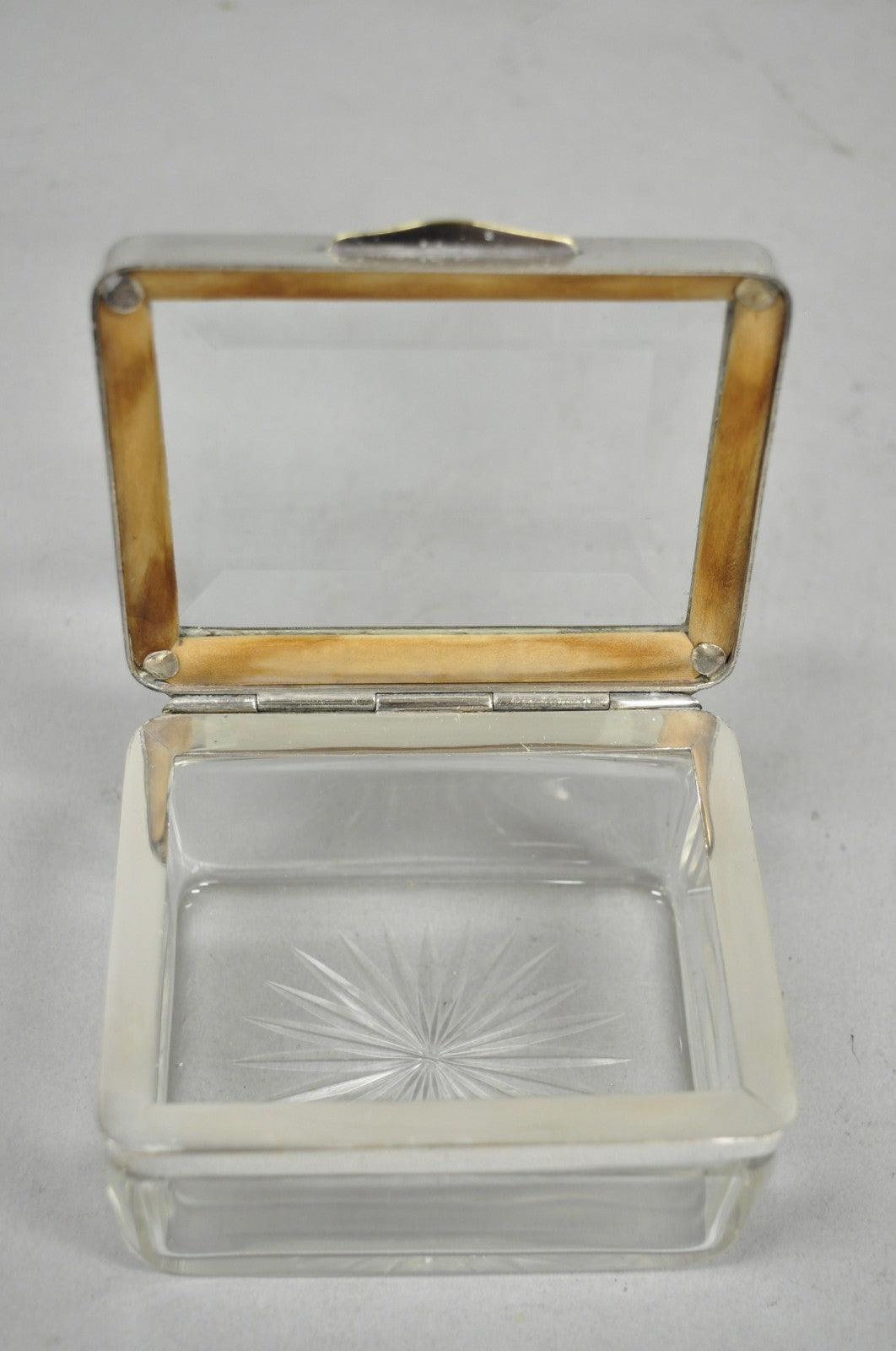 Art Deco Austrian Silver Plated Cut Glass Casket Trinket Box Set w/ Tray - 3 Pcs
