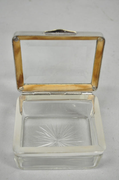 Art Deco Austrian Silver Plated Cut Glass Casket Trinket Box Set w/ Tray - 3 Pcs