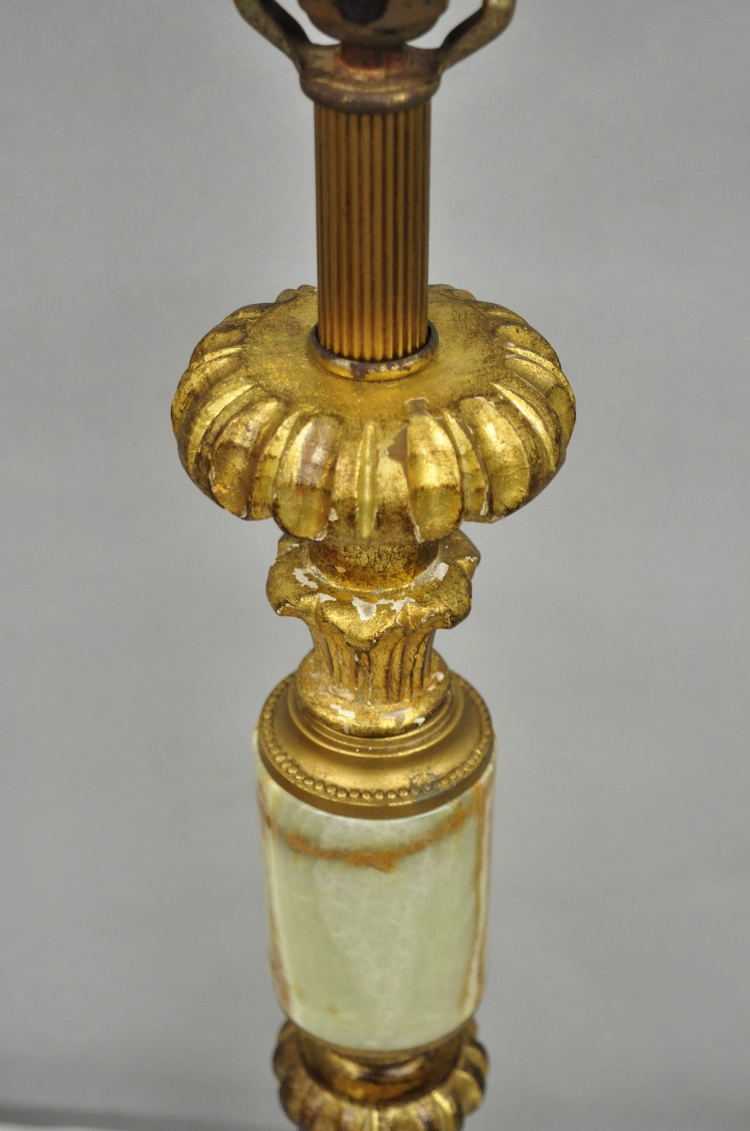 Vintage Italian Hollywood Regency Carved Gold Giltwood & Marble Table Lamp