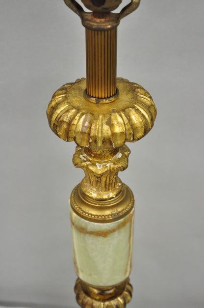 Vintage Italian Hollywood Regency Carved Gold Giltwood & Marble Table Lamp