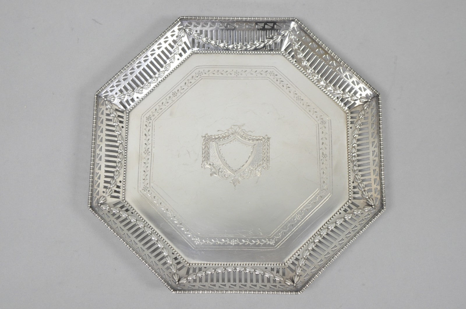 Antique Ellis Barker English Edwardian Silver Plated Octagonal Trinket Dish Tray
