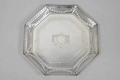 Antique Ellis Barker English Edwardian Silver Plated Octagonal Trinket Dish Tray