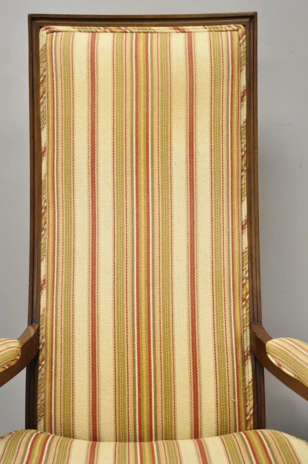 Vintage Hollywood Regency French Style High Back Upholstered Arm Chairs - a Pair