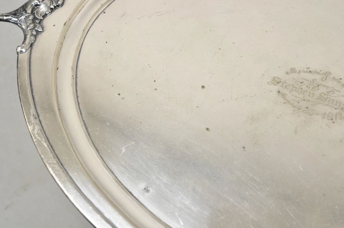 Antique Meriden B Co. Victorian Silver Plated Oval Serving Platter Tray Engraved