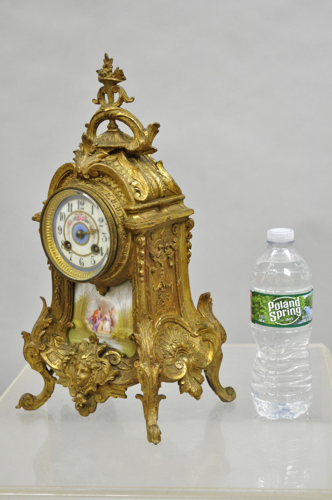 S. Marti Medaille de Bronze Gold French Victorian Porcelain Figural Shelf Clock