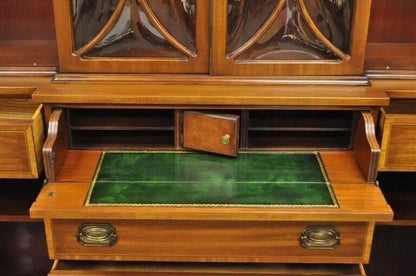 Georgian Style Mahogany Satinwood Inlay Breakfront Bookcase Bubble Glass Cabinet