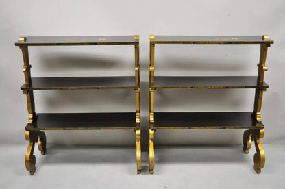 Regency Style Black & Gold 3 Tier Whatnot Stands Bookcase Shelf Curio - a Pair