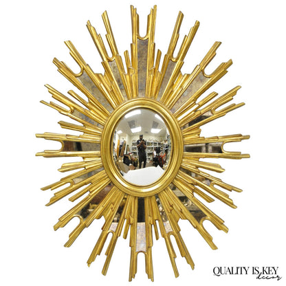 Vintage Italian Hollywood Regency Gold Gilt Sunburst Convex Bullseye Wall Mirror