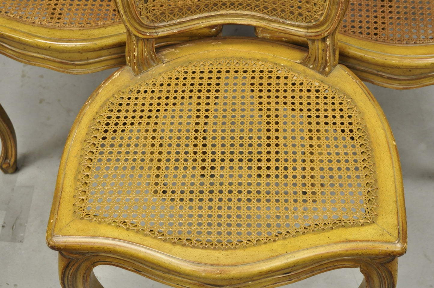 Vintage French Provincial Louis XV Style Cane Dining Side Chairs - Set of 6