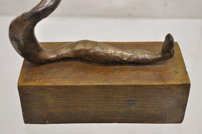 Sheryl C. Benjamin Brutalist Modern Abstract Bronze Serpent Figure Sculpture