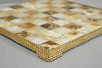 Vintage Mid Century Modern Mosaic Brown Onyx Stone Chess Game Checkerboard