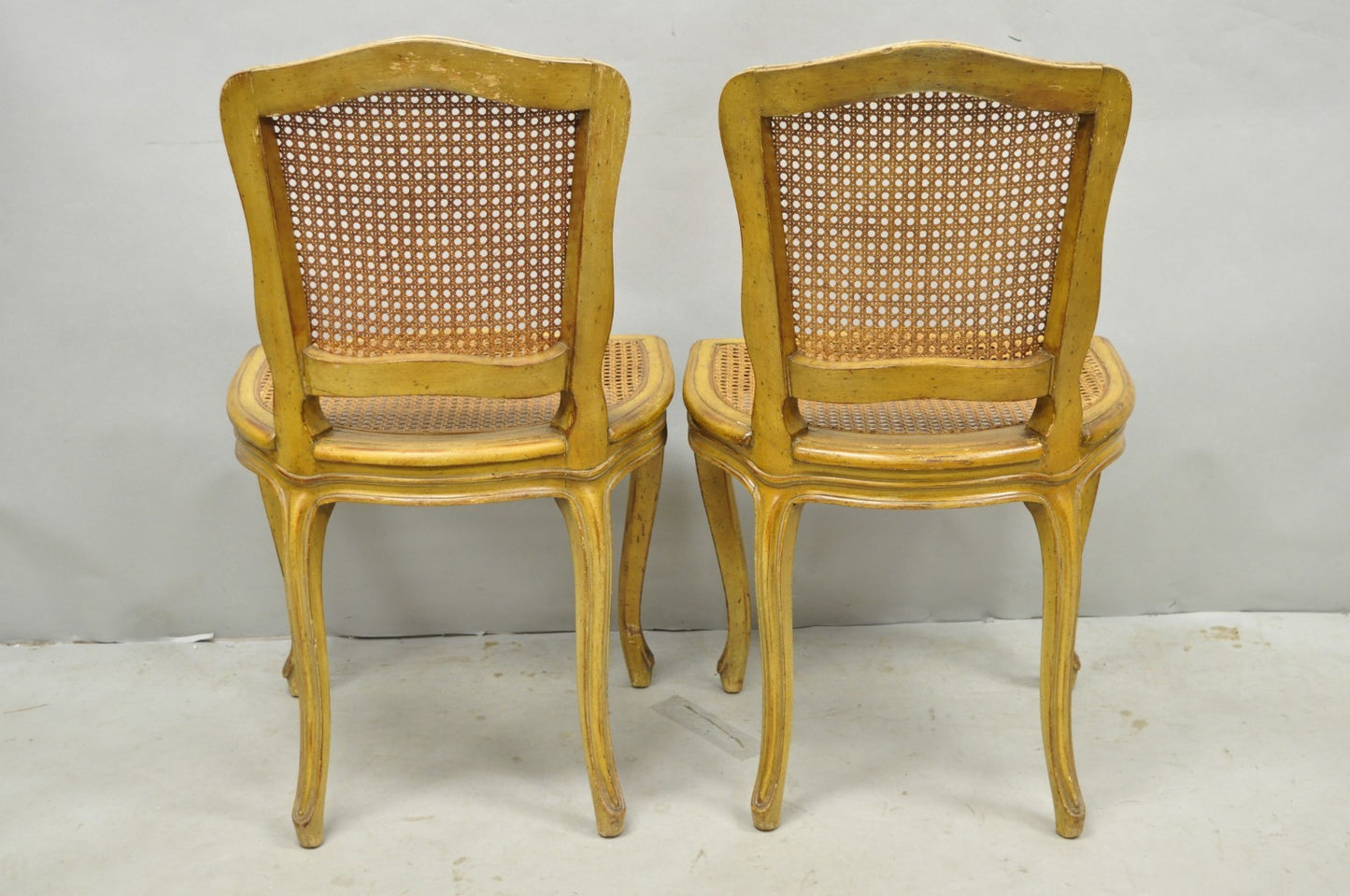 Vintage French Provincial Louis XV Style Cane Dining Side Chairs - Set of 6