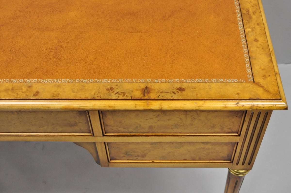 Vintage French Louis XVI Style Burl Walnut Tooled Leather Top Writing Desk