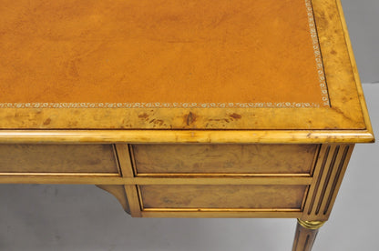 Vintage French Louis XVI Style Burl Walnut Tooled Leather Top Writing Desk
