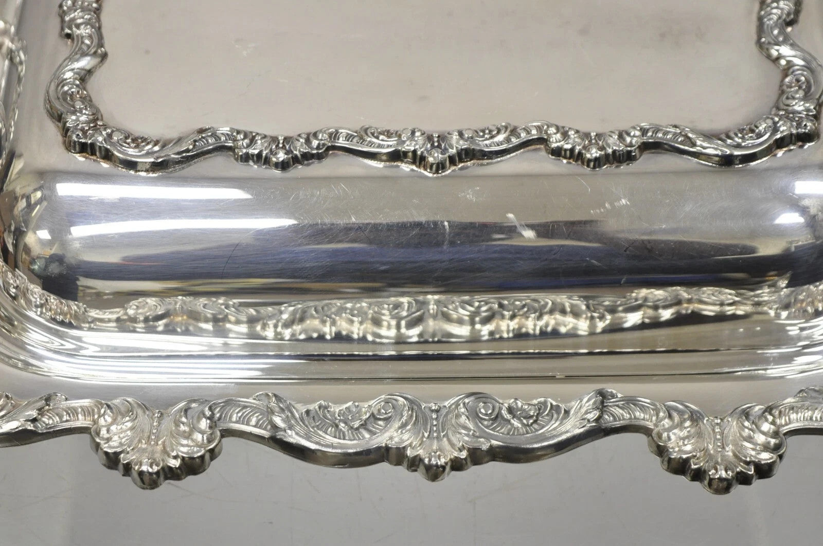 Vintage Poole Silver Co Victorian Silver Plated Serving Platter w/ Wooden Handle
