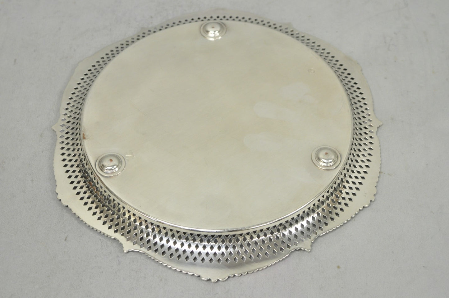 Vintage Barker Ellis English Edwardian Silver Plated Pierced Round Platter Tray