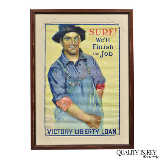 1918 World War 1 "Sure We'll Finish The Job" Victory Liberty Loan Framed Poster