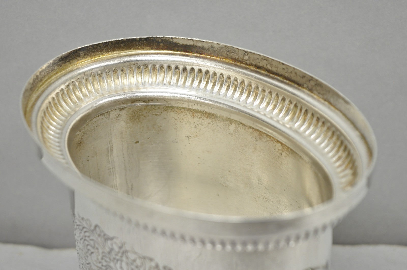 Vintage English Regency Silver Plated Small Lion Head Oval Desk Biscuit Barrel