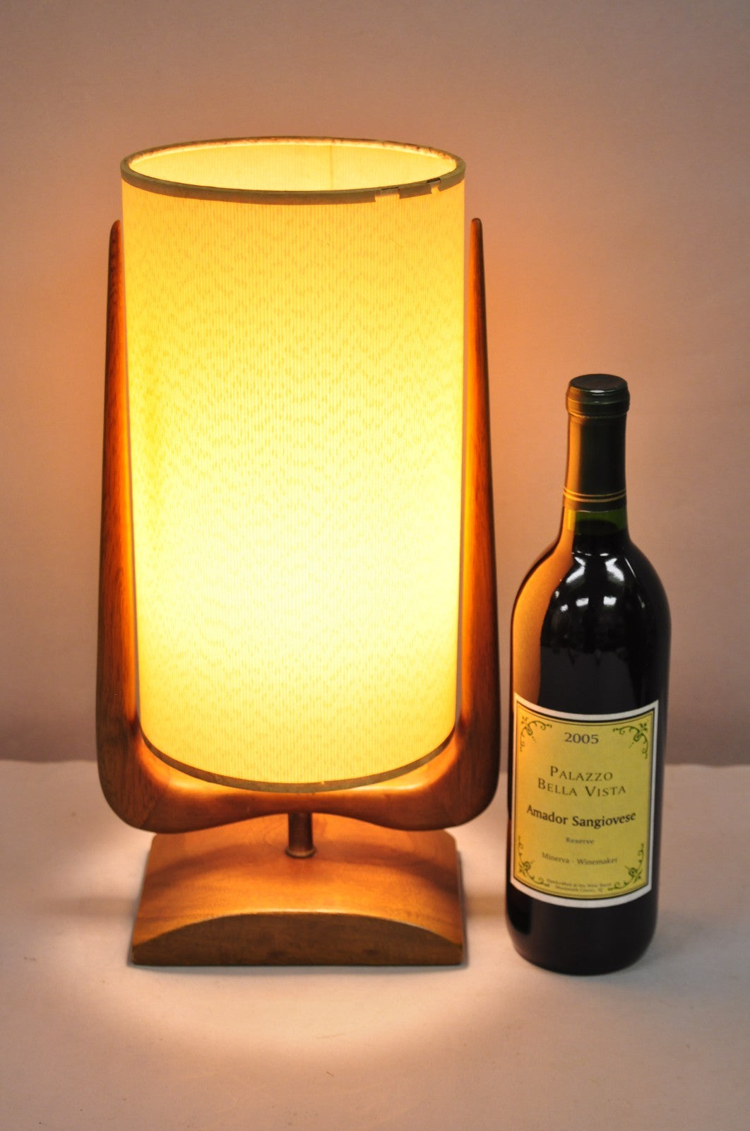 Vintage Mid Century Modern Sculpted Walnut Small Table Lamp w/ Shade by Modeline