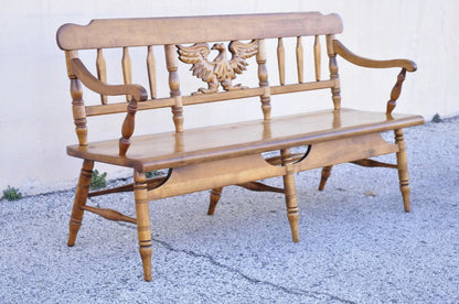Vintage Cushman Federal Style Maple Wood Carved Eagle Back Settee Deacons Bench