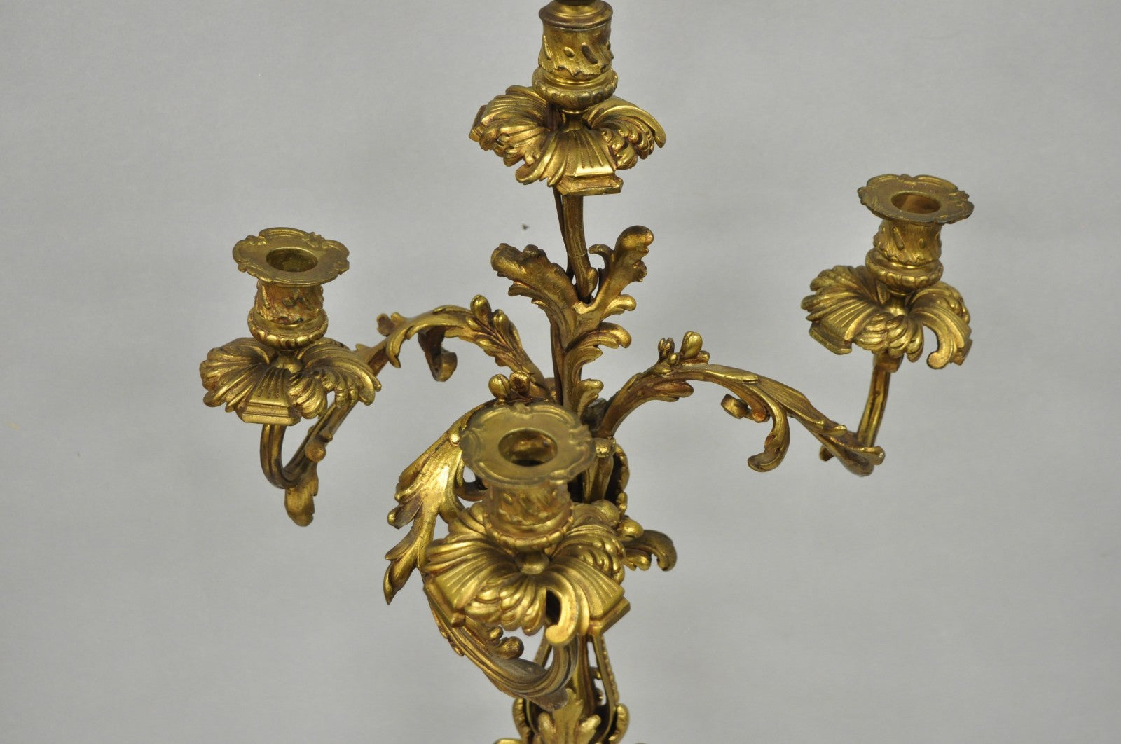 Antique French Rococo Baroque Gold Bronze Leafy Scroll Candelabra Table Lamp
