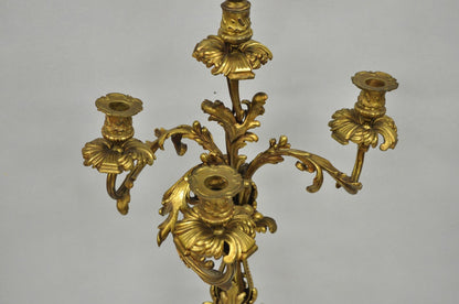 Antique French Rococo Baroque Gold Bronze Leafy Scroll Candelabra Table Lamp