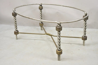 Vintage Italian Neoclassical Style Steel Bronze Twisted Metal Oval Coffee Table