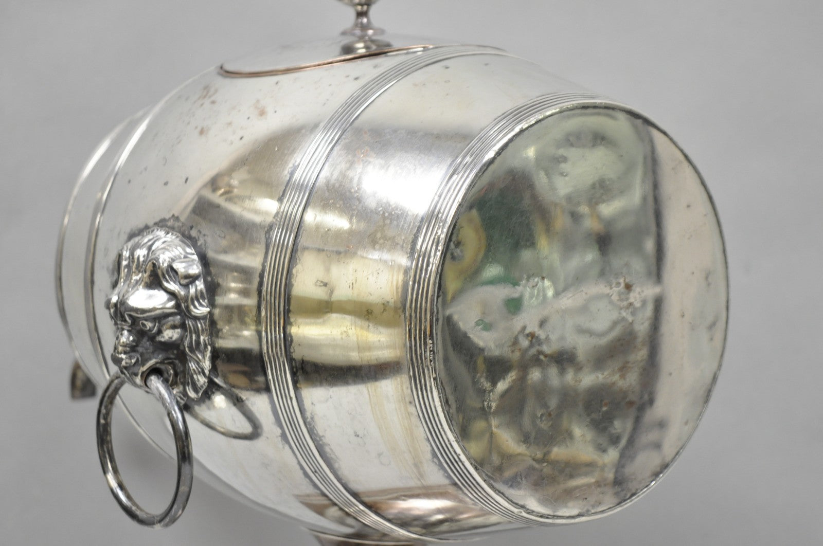 Antique English Regency Silver Plated "Whiskey Barrel" Samovar w/ Lions by B&W